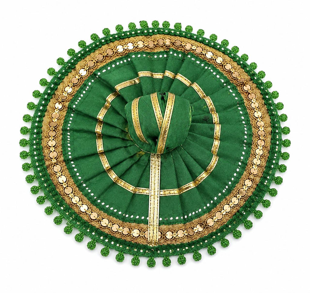 Grace Your Beloved Kanha with Elegant Green Poshak and Luxurious Golden Embellished Borders Today.