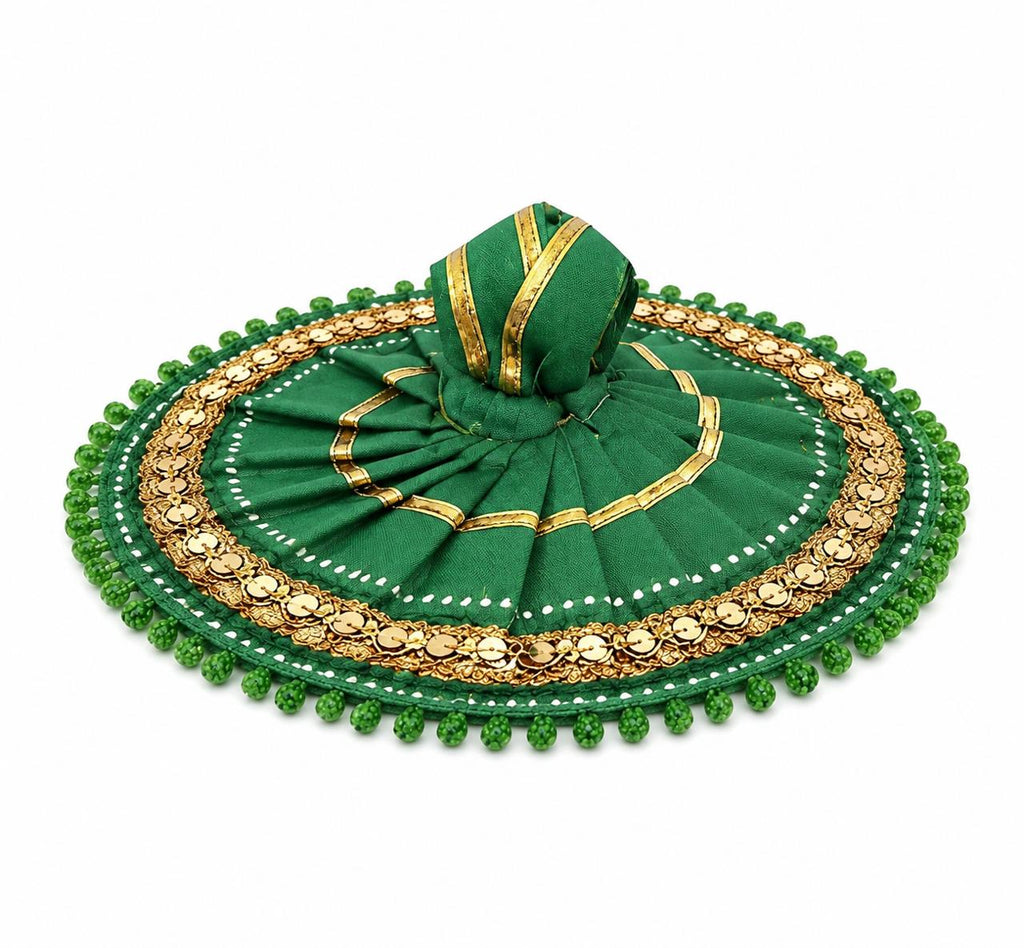 Grace Your Beloved Kanha with Elegant Green Poshak and Luxurious Golden Embellished Borders Today.