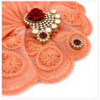 Royal handcrafted Coral Poshak with shimmering stonework, perfect for elegant Laddu Gopal Shringar celebrations.