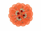 Royal handcrafted Coral Poshak with shimmering stonework, perfect for elegant Laddu Gopal Shringar celebrations.