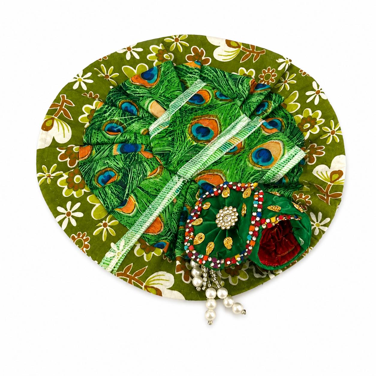 Enchanting Peacock-Inspired Poshak, Crafted to Adorn Laddu Gopal with Divine Grace
