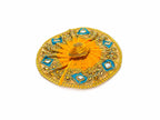 Regal Orange Laddu Gopal Poshak adorned with intricate Zari, mirrorwork, and exquisite embellishments.