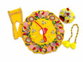 Designer Laddu Gopal dress featuring vibrant floral work, pearls, and decorative mukut.