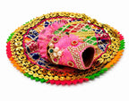 Handcrafted Multicolor Laddu Gopal Dress with Elegant Mukut, Radiant Sequins, Premium Craftsmanship, and Divine Traditional Charm.