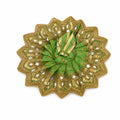 Royal Green Laddu Gopal Poshak featuring exquisite craftsmanship, sparkling mirrors, and premium detailing.