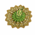 Royal Green Laddu Gopal Poshak featuring exquisite craftsmanship, sparkling mirrors, and premium detailing.