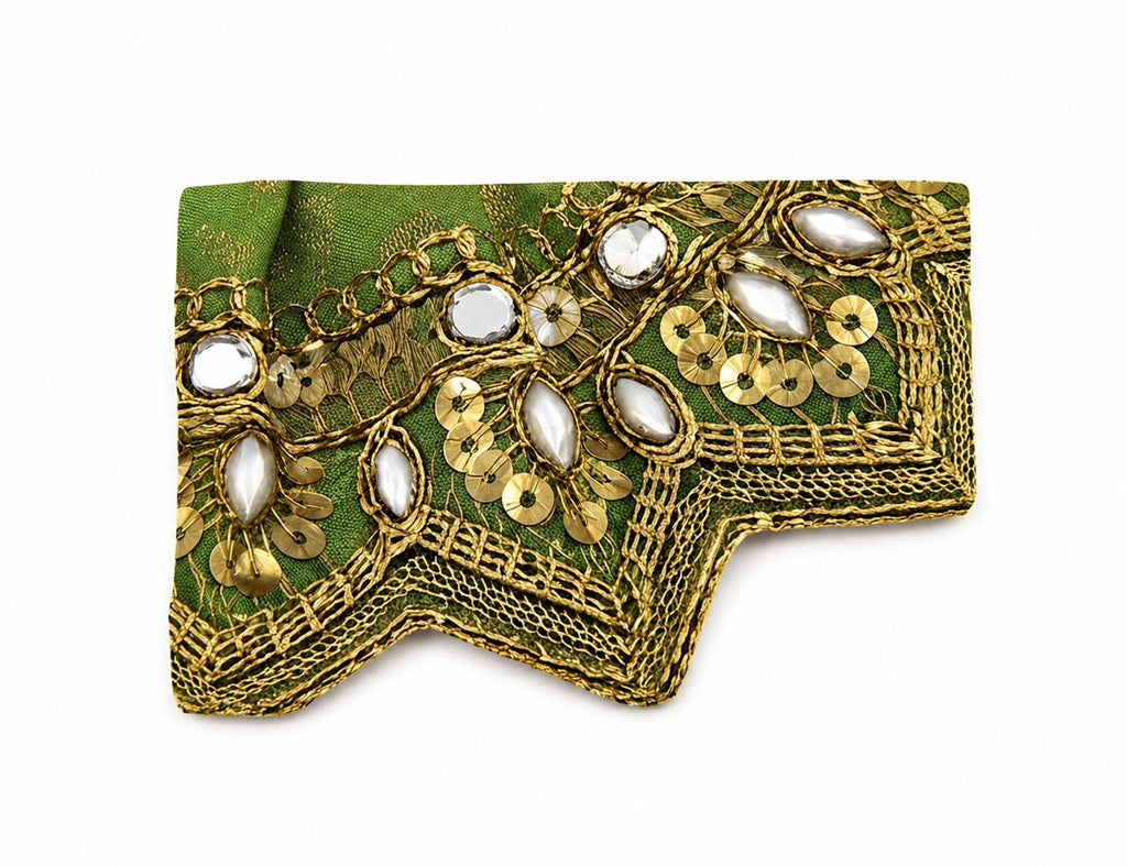 Royal Green Laddu Gopal Poshak featuring exquisite craftsmanship, sparkling mirrors, and premium detailing.