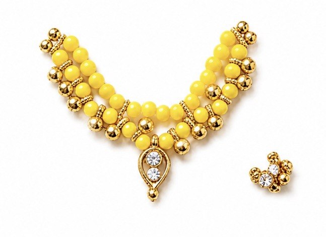 Exquisite Yellow Laddu Gopal Jewelry of golden beads necklace