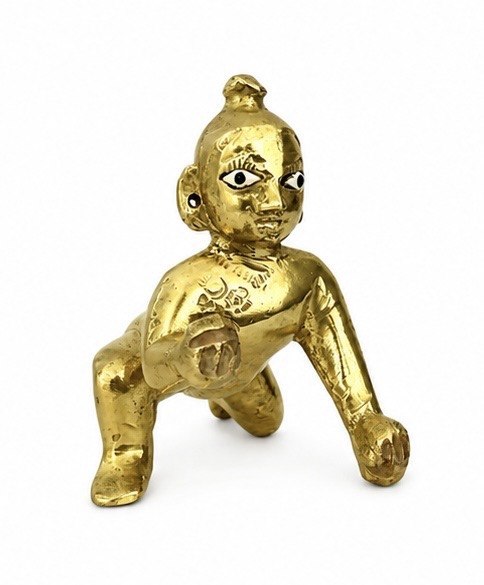 Divine Golden Laddu Gopal Idol , Perfect for Sacred Home Worship and Devotion.