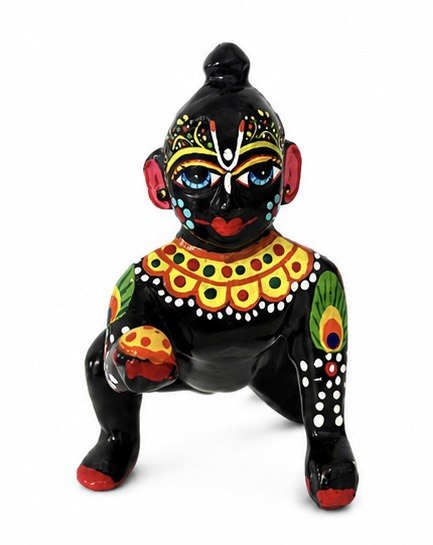 Divine Handcrafted Laddu Gopal Idol with Vibrant Traditional Patterns, Perfect for Sacred Home Worship and Devotion.