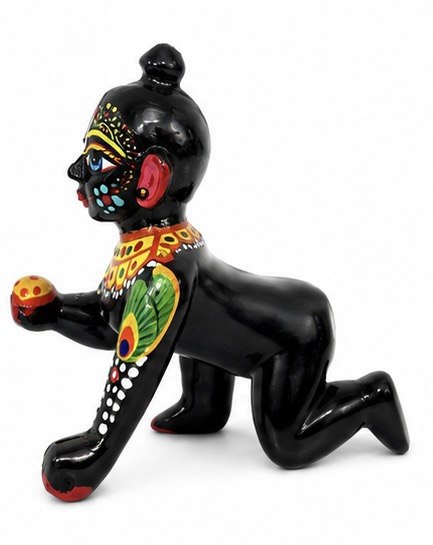 Divine Handcrafted Laddu Gopal Idol with Vibrant Traditional Patterns, Perfect for Sacred Home Worship and Devotion.