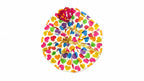 White Laddu Gopal poshak with vibrant heart prints, golden lace, and matching maroon pagdi.