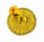 Elegant yellow Laddu Gopal dress featuring silver embroidery and golden lace